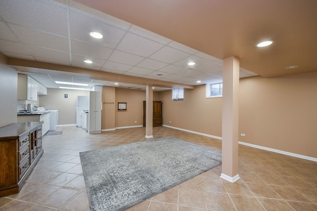 72 Gray St, Saint Charles, IL 60174 - basement featuring light tile patterned floors, recessed lighting, and washer / clothes dryer