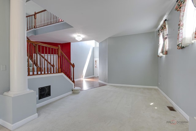 2208 Sanctuary Ct, Gurnee, IL 60031 - unfurnished living room featuring carpet and stairs
