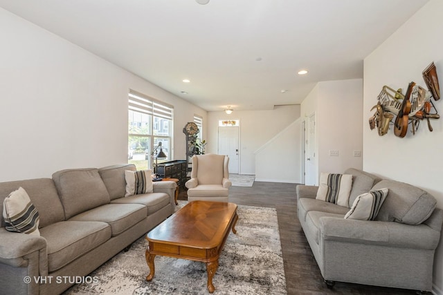 16212 W Switch Grass Rd, Lockport, IL 60441 - living area featuring dark wood-style floors and recessed lighting