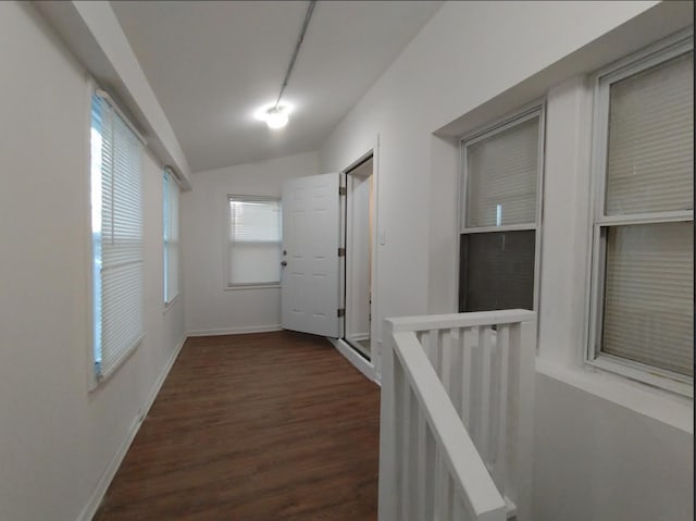 4936 W Harrison St, Chicago, IL 60644 - hallway with an upstairs landing, dark wood-style floors, and lofted ceiling