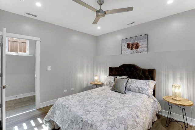 1538 W 21st St Unit 1, Chicago, IL 60608 - bedroom featuring wood finished floors, recessed lighting, and a ceiling fan
