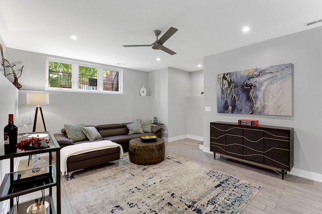 1538 W 21st St Unit 1, Chicago, IL 60608 - living area featuring ceiling fan, wood finished floors, and recessed lighting