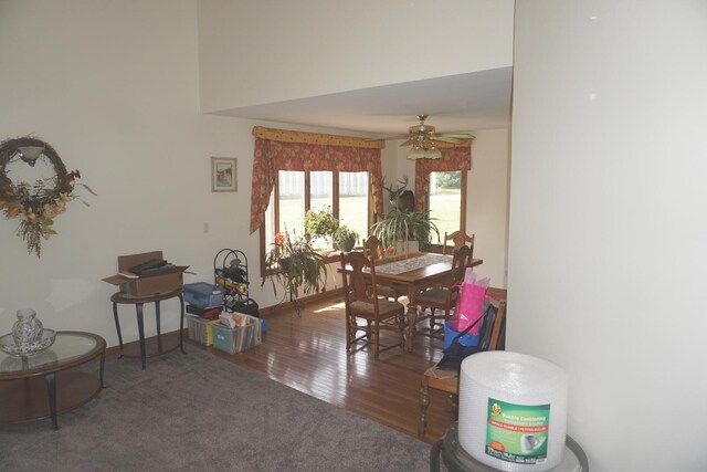 4914 W State Route 113, Kankakee, IL 60901 - dining space with ceiling fan, carpet floors, a towering ceiling, and wood finished floors