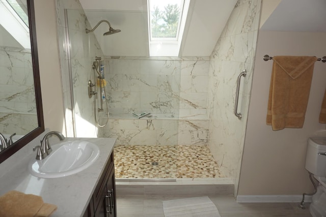 4914 W State Route 113, Kankakee, IL 60901 - bathroom with vanity, a marble finish shower, and a skylight