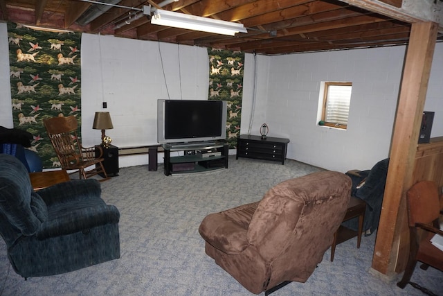 4914 W State Route 113, Kankakee, IL 60901 - living area featuring concrete block wall and carpet floors