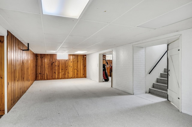 308 Dalton Ave, Mundelein, IL 60060 - below grade area with wood walls, carpet, a paneled ceiling, and stairway