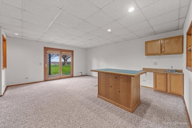 31-58 Wakonda Dr, Lake Carroll, IL 61046 - kitchen with light colored carpet, a paneled ceiling, and recessed lighting