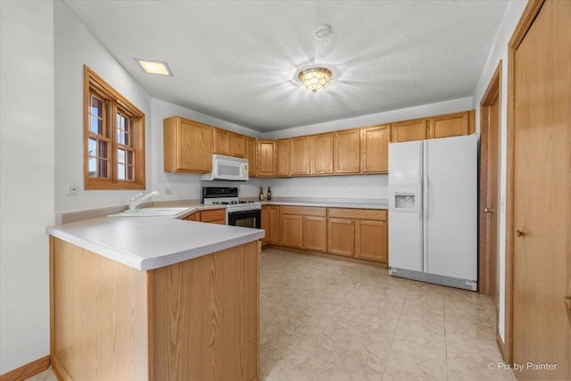 31-58 Wakonda Dr, Lake Carroll, IL 61046 - kitchen featuring white appliances, a peninsula, light countertops, and a textured ceiling