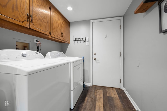 8909 Silverdale Dr Unit 5C, Orland Park, IL 60462 - washroom with cabinet space, washer and dryer, dark wood-style flooring, and recessed lighting