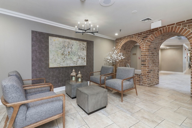 601 Lake Hinsdale Dr Unit 209, Willowbrook, IL 60527 - sitting room featuring arched walkways, a chandelier, and crown molding