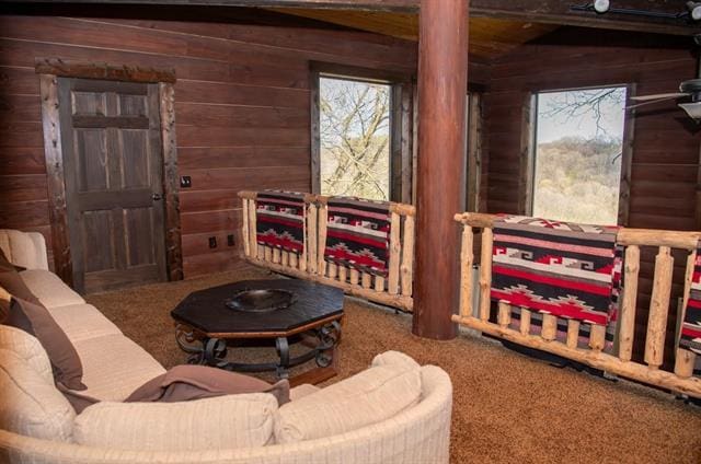 2003 W Hanover Rd, Hanover, IL 61041 - living area featuring carpet floors and wooden walls