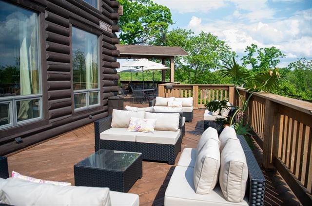 2003 W Hanover Rd, Hanover, IL 61041 - wooden terrace featuring an outdoor living space