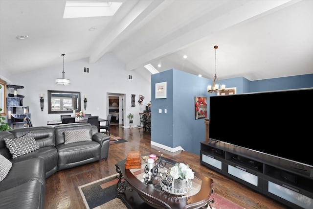 9631 Fullerton Ave, Franklin Park, IL 60131 - living area with a chandelier, wood finished floors, a skylight, and recessed lighting