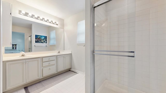 1389 Lily Cache Ln, Bolingbrook, IL 60490 - full bathroom featuring double vanity, a shower stall, and tile patterned flooring