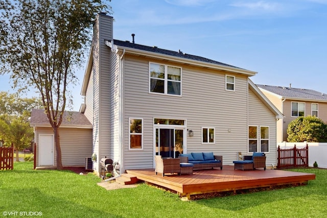 1389 Lily Cache Ln, Bolingbrook, IL 60490 - rear view of property featuring outdoor lounge area, a chimney, and a deck