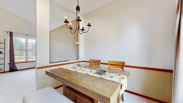 1389 Lily Cache Ln, Bolingbrook, IL 60490 - dining area with a chandelier, lofted ceiling, and carpet