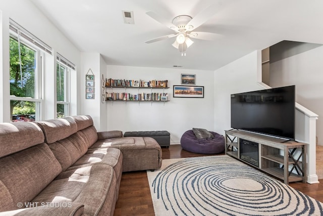 1828 Hovland Ct, Evanston, IL 60201 - living room featuring dark wood-type flooring and ceiling fan