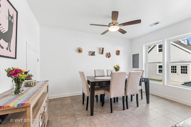 1828 Hovland Ct, Evanston, IL 60201 - dining space featuring a ceiling fan, light tile patterned floors, and electric panel