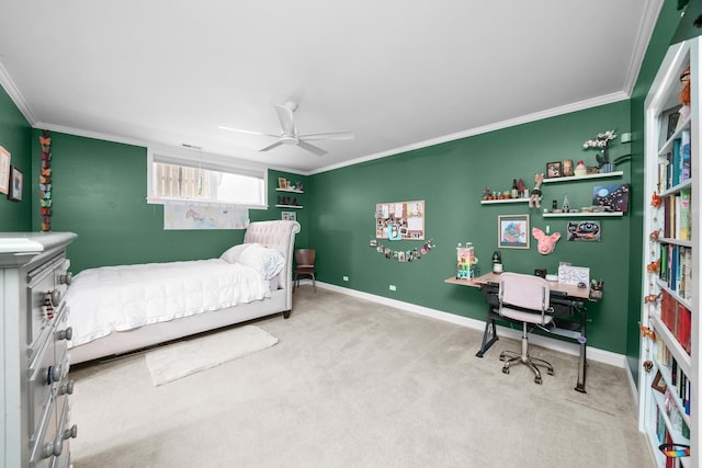 1749 W Roscoe St Unit 1, Chicago, IL 60657 - carpeted bedroom featuring ornamental molding, a desk, and a ceiling fan