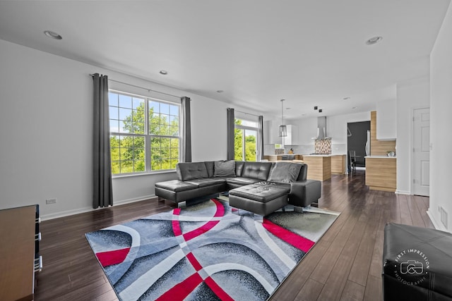 3462 Ayres Dr, Aurora, IL 60506 - living area featuring dark wood-style flooring and recessed lighting
