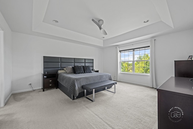 3462 Ayres Dr, Aurora, IL 60506 - bedroom featuring a tray ceiling, carpet floors, and a ceiling fan
