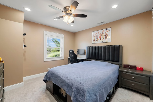 8313 W Ballard Rd, Niles, IL 60714 - bedroom featuring light colored carpet, a ceiling fan, and recessed lighting