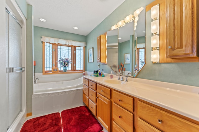 1422 Pier Dr, Lake Summerset, IL 61019 - full bath with vanity, a stall shower, a garden tub, and tile patterned flooring