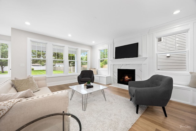 4508 Stonewall Ave, Downers Grove, IL 60515 - living room featuring wood finished floors, plenty of natural light, a fireplace, and recessed lighting