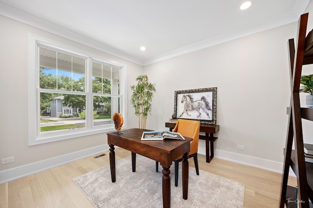 4508 Stonewall Ave, Downers Grove, IL 60515 - office space featuring light wood finished floors, recessed lighting, and crown molding