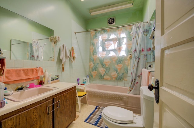 5145 S Troy St, Chicago, IL 60632 - bathroom with shower / bathtub combination with curtain, vanity, and tile walls
