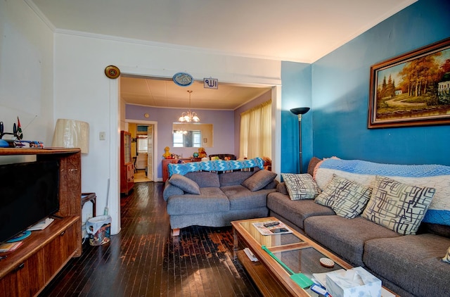 5145 S Troy St, Chicago, IL 60632 - living area featuring a chandelier, hardwood / wood-style flooring, and crown molding