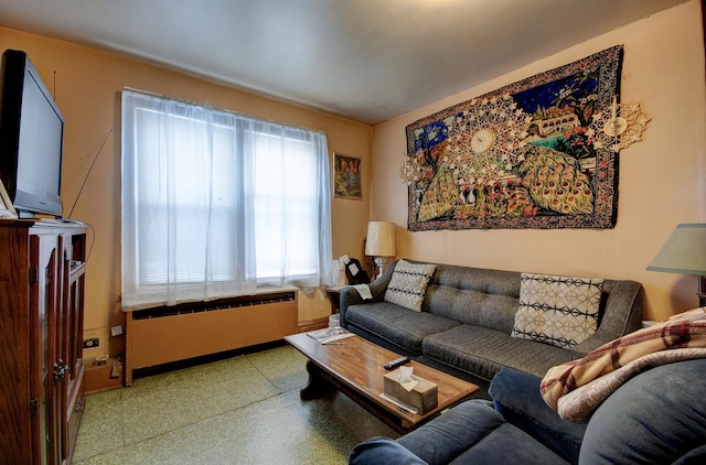 5145 S Troy St, Chicago, IL 60632 - living area featuring speckle patterned floor and radiator