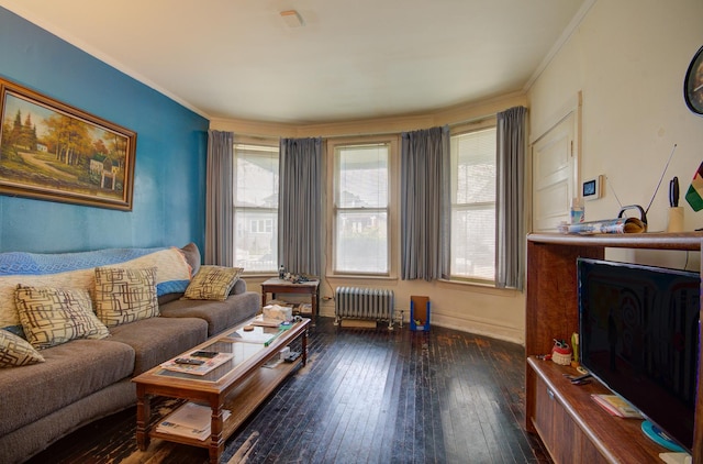 5145 S Troy St, Chicago, IL 60632 - living area featuring radiator heating unit, hardwood / wood-style flooring, and ornamental molding