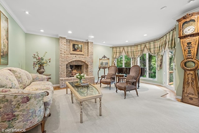 85 Ela Rd, Inverness, IL 60067 - living area featuring a fireplace, recessed lighting, and ornamental molding