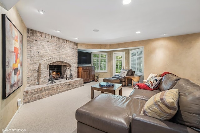 85 Ela Rd, Inverness, IL 60067 - living area featuring carpet, recessed lighting, and a fireplace