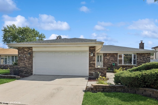 8437 167th St, Tinley Park, IL 60487 - single story home with driveway, a garage, brick siding, and a chimney
