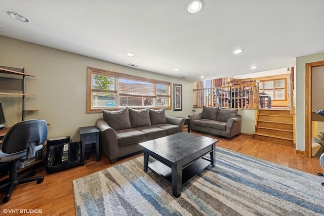 8437 167th St, Tinley Park, IL 60487 - living area with wood finished floors, stairs, recessed lighting, and a desk