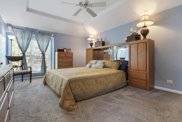 262 Hawk Hollow Dr, Bartlett, IL 60103 - carpeted bedroom with a raised ceiling, crown molding, and a ceiling fan