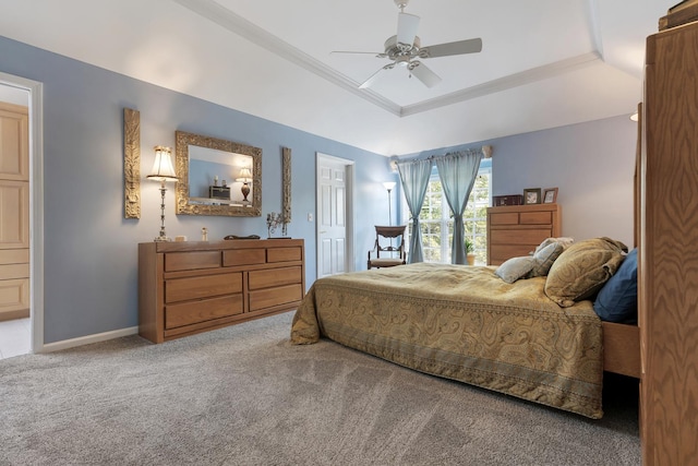 262 Hawk Hollow Dr, Bartlett, IL 60103 - bedroom with a raised ceiling, carpet floors, crown molding, and ceiling fan