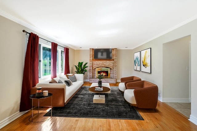 441 Wheeler Dr, Lemont, IL 60439 - living area featuring wood finished floors, a fireplace, and crown molding