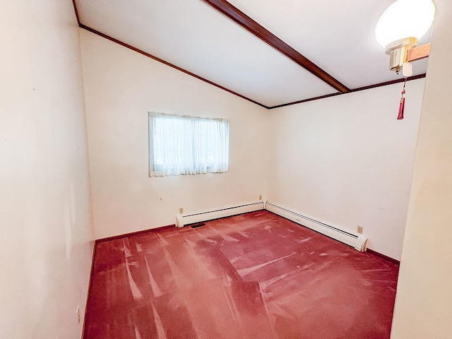 202 E 8th St, Gridley, IL 61744 - carpeted empty room featuring lofted ceiling and a baseboard radiator
