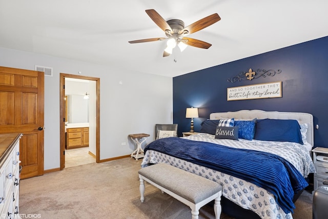 1177 Dovercliff Way, Crystal Lake, IL 60014 - bedroom with light colored carpet, a ceiling fan, and ensuite bathroom