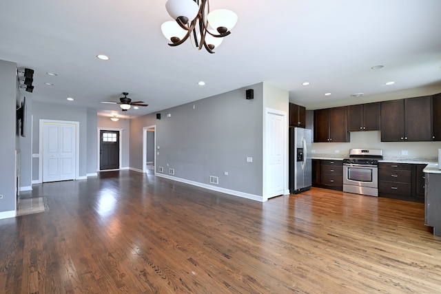 315 N Ridgeland Ave, Elmhurst, IL 60126 - unfurnished living room with wood finished floors, recessed lighting, a chandelier, and ceiling fan