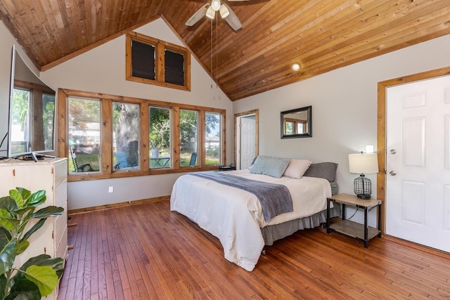1404 Fell Ave, Bloomington, IL 61701 - bedroom with wooden ceiling, wood-type flooring, high vaulted ceiling, and ceiling fan