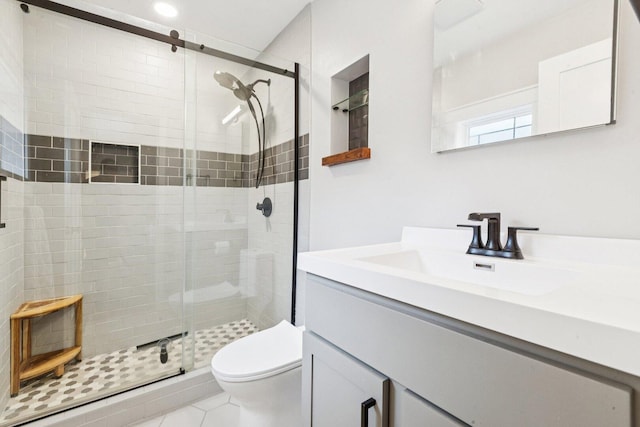 105 E Vermont St, Villa Park, IL 60181 - full bathroom with vanity, a stall shower, and tile patterned floors