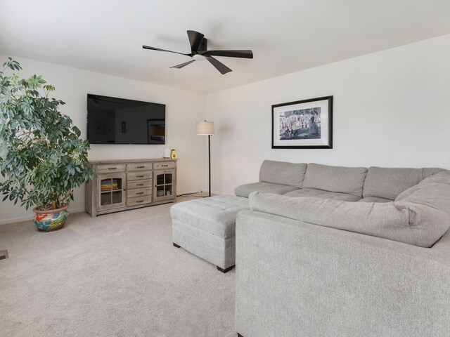 9312 Bristol Ln, Huntley, IL 60142 - living area featuring ceiling fan and light colored carpet