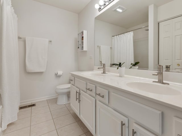 9312 Bristol Ln, Huntley, IL 60142 - bathroom featuring double vanity, tile patterned flooring, and curtained shower