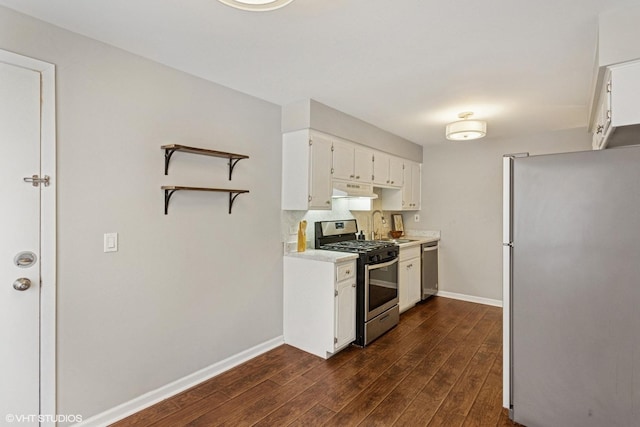 6839 N NW Hwy Unit 2B, Chicago, IL 60631 - kitchen with appliances with stainless steel finishes, dark wood-style flooring, light countertops, white cabinets, and under cabinet range hood
