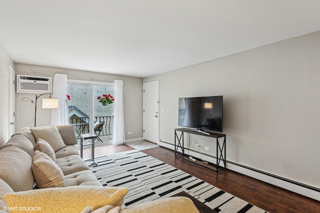 6839 N NW Hwy Unit 2B, Chicago, IL 60631 - living room featuring wood finished floors, baseboard heating, and a wall unit AC