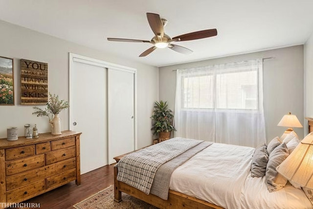 6839 N NW Hwy Unit 2B, Chicago, IL 60631 - bedroom featuring a closet, dark wood finished floors, and ceiling fan
